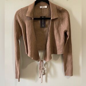 South moon under Abbeline Women's Tan crop Sweater size medium tie front #DD